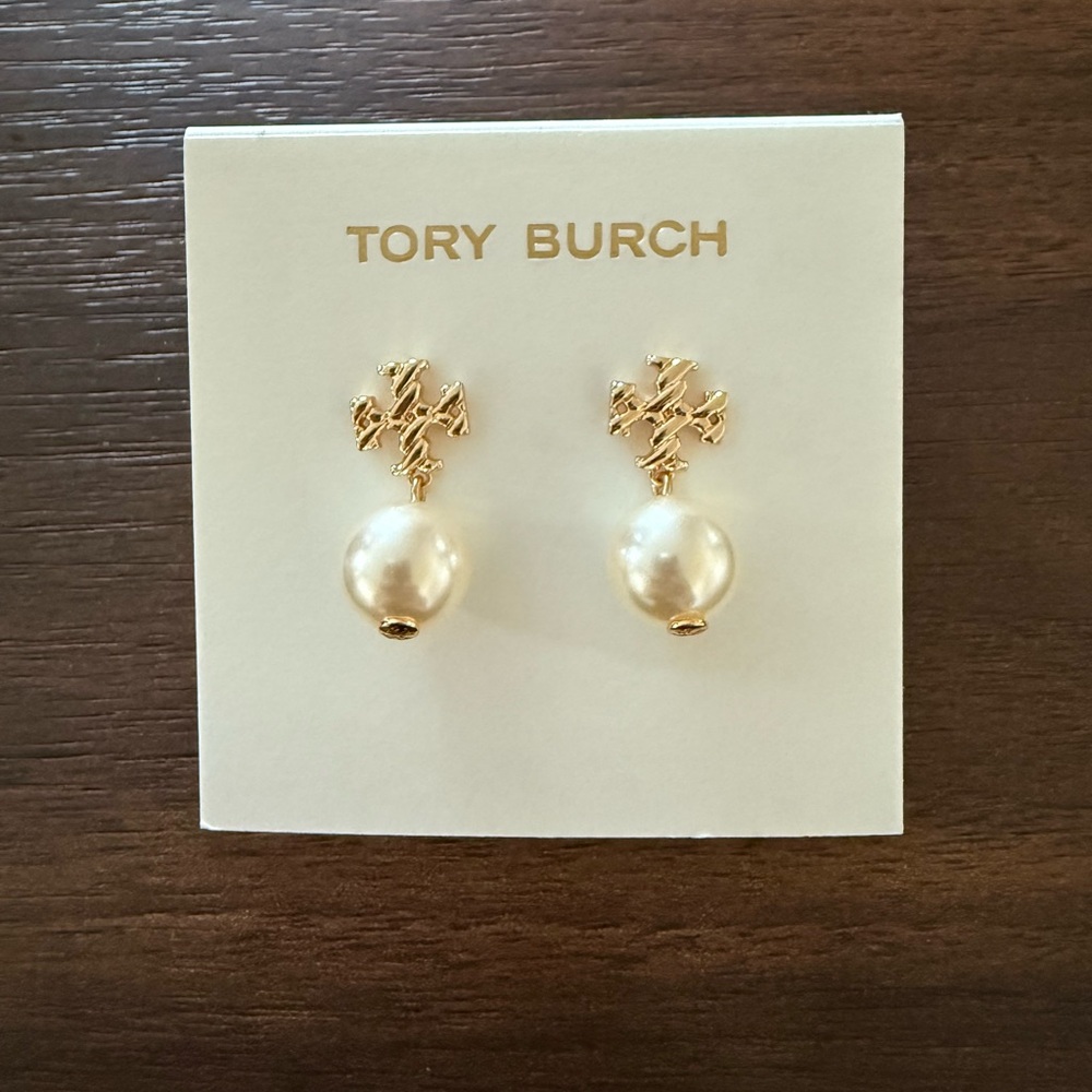 Tory Burch Pearl Drop Earrings Gold NWT